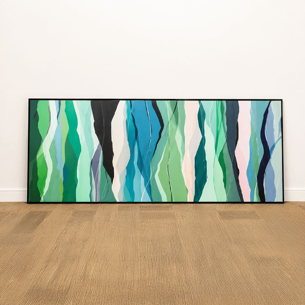 Quadro tela em canvas - COMPOSIÇÃO ABSTRATA 942 -  225x90cm - Moldura Canaleta Alta Preta